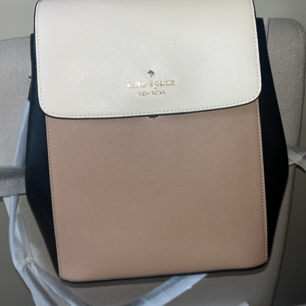 Like new-Kate Spade medium sized, three tone, leather backpack, with dust bag!
